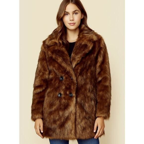 Zara Womens Faux Fur Coat Long Size Medium Oversized Mob Wife Brown Yeti Ski - Picture 1 of 9
